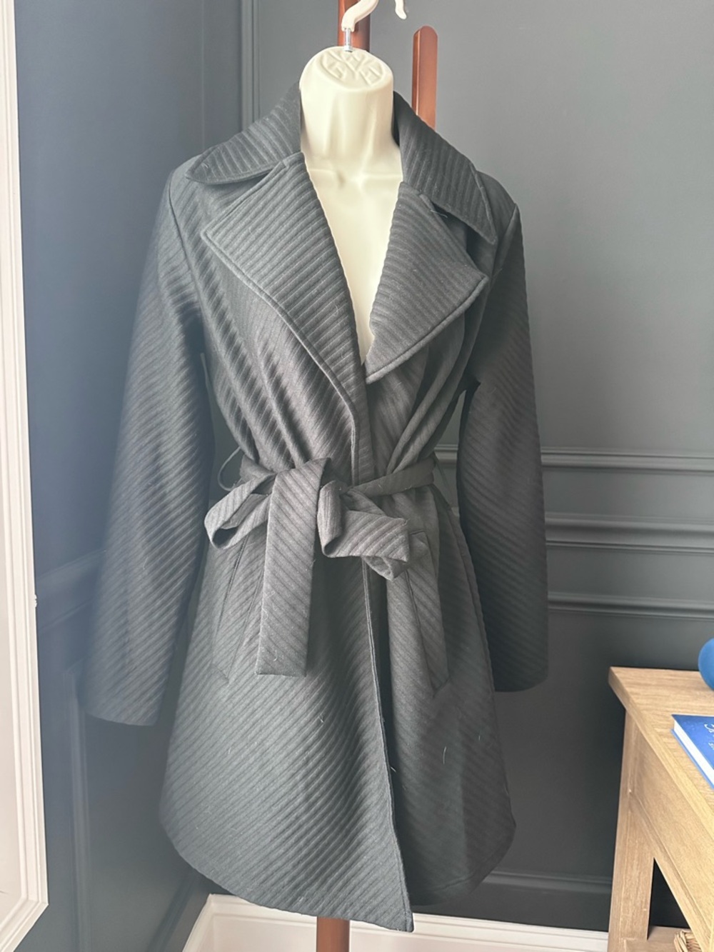 STEVE MADDEN Knit The Waist Jacket Classic Belted Coat Black XS